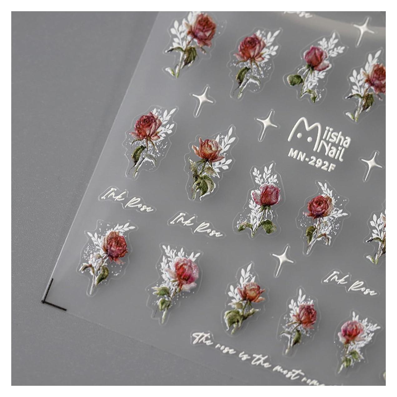 Calcomanías de Uñas 5D Geyakal Rosa Decoración Primavera