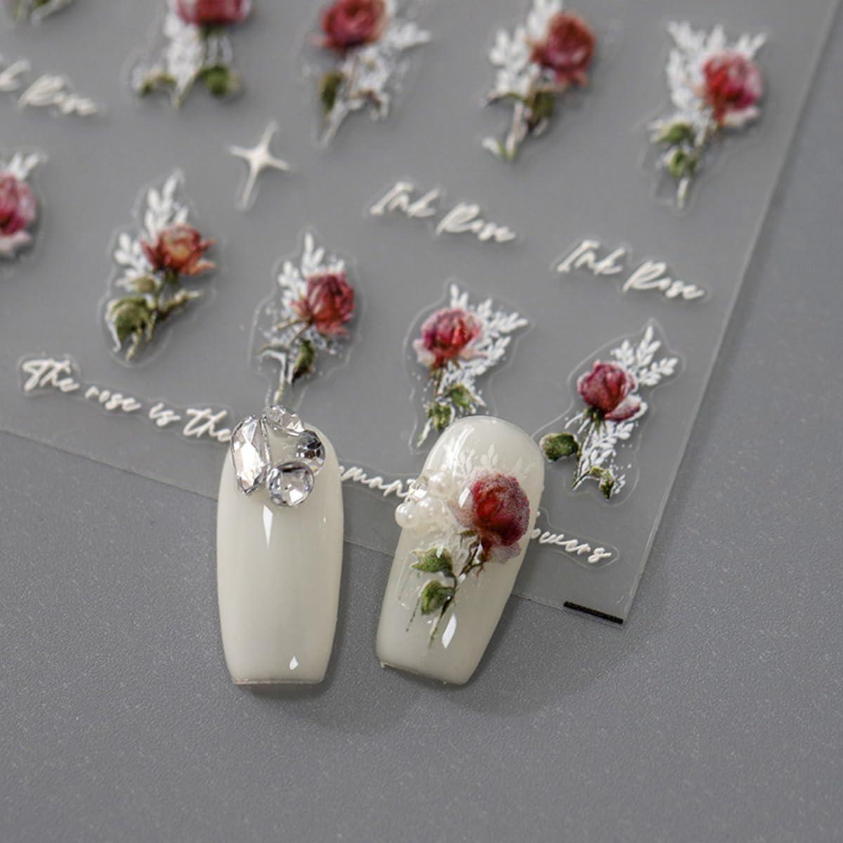 Calcomanías de Uñas 5D Geyakal Rosa Decoración Primavera