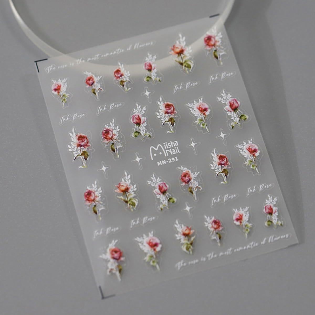 Calcomanías de Uñas 5D Geyakal Rosa Decoración Primavera