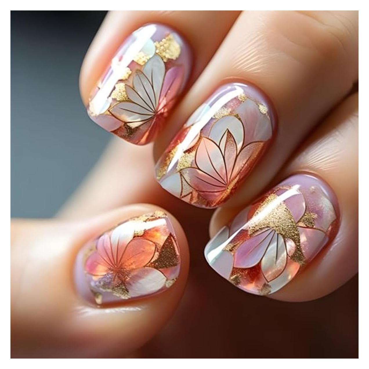 24 Uñas Postizas Cortas Cuadradas LINMEIZAI con Diseño Floral