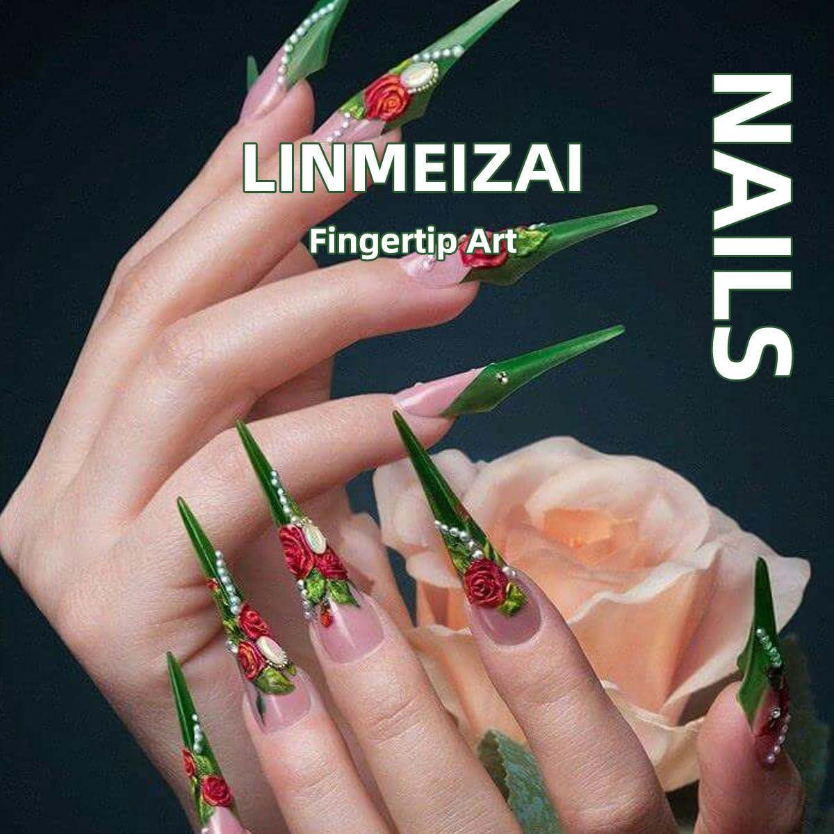 24 Uñas Postizas Cortas Cuadradas LINMEIZAI con Diseño Floral