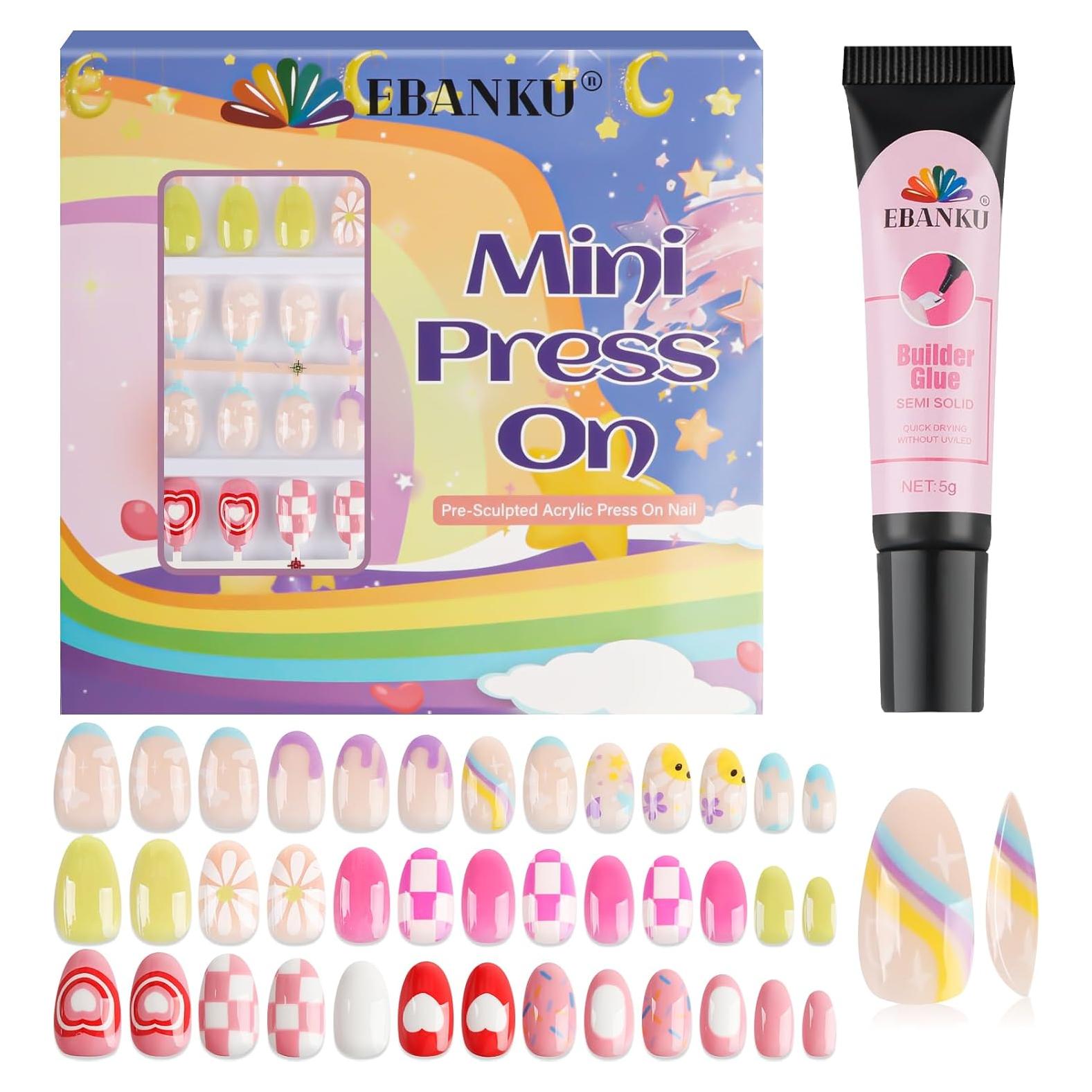 Set de Uñas Postizas para Niñas EBANKU - 78 Piezas con Pegamento