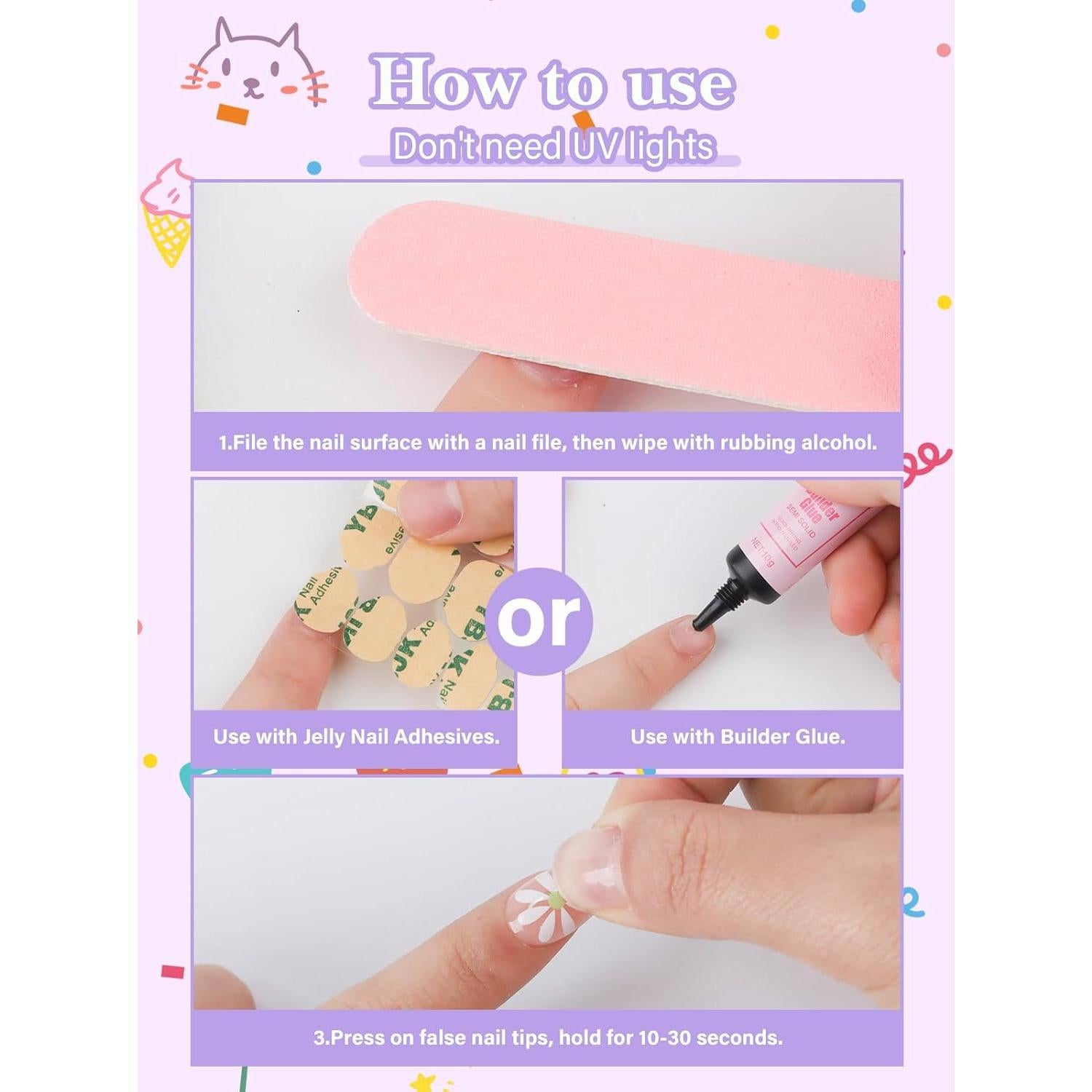 Set de Uñas Postizas para Niñas EBANKU - 78 Piezas con Pegamento