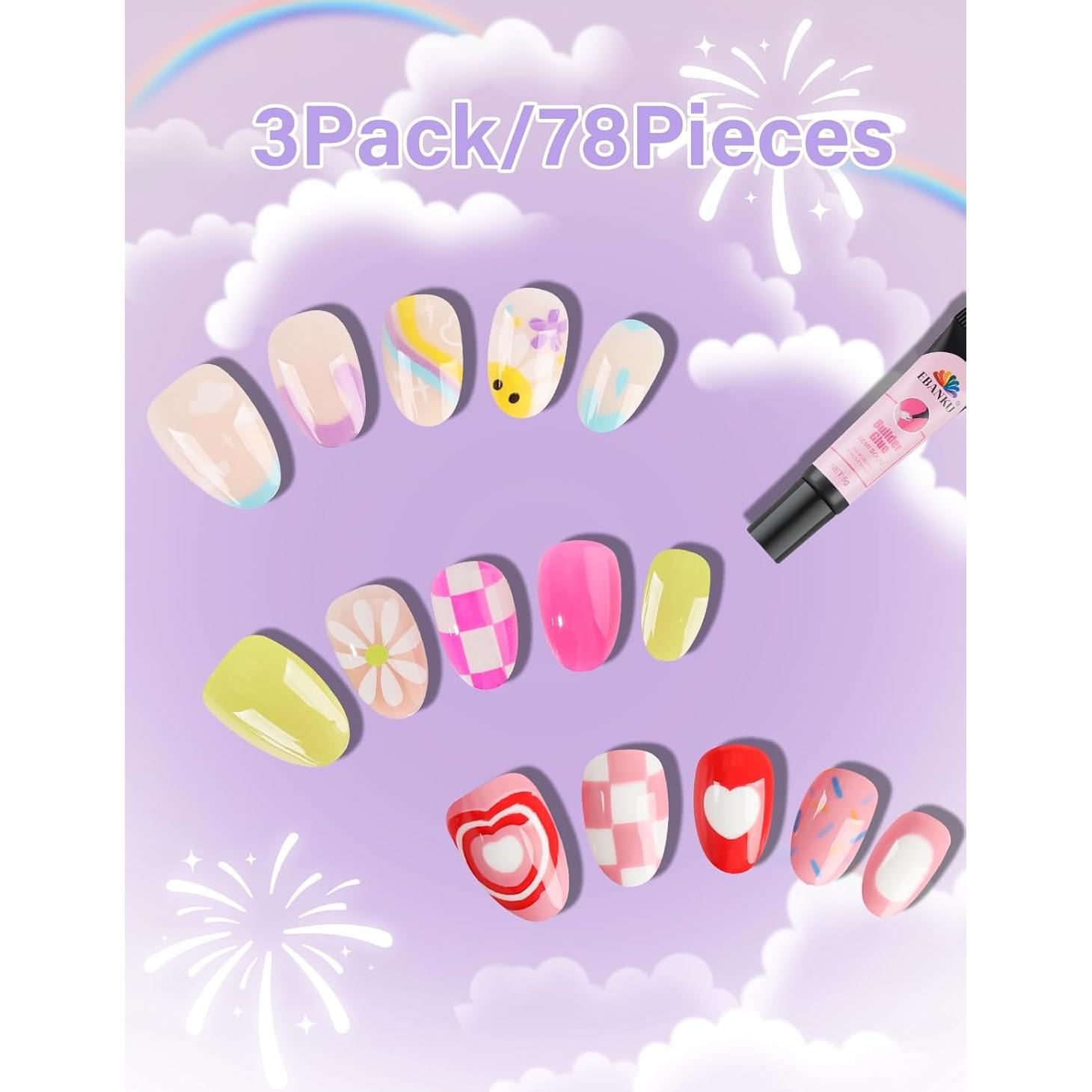 Set de Uñas Postizas para Niñas EBANKU - 78 Piezas con Pegamento