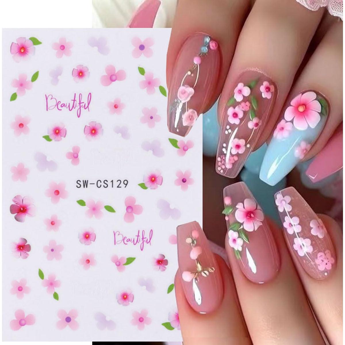 Calcomanías de Uñas 3D Autoadhesivas POWPOP 6PCS Flores Primavera