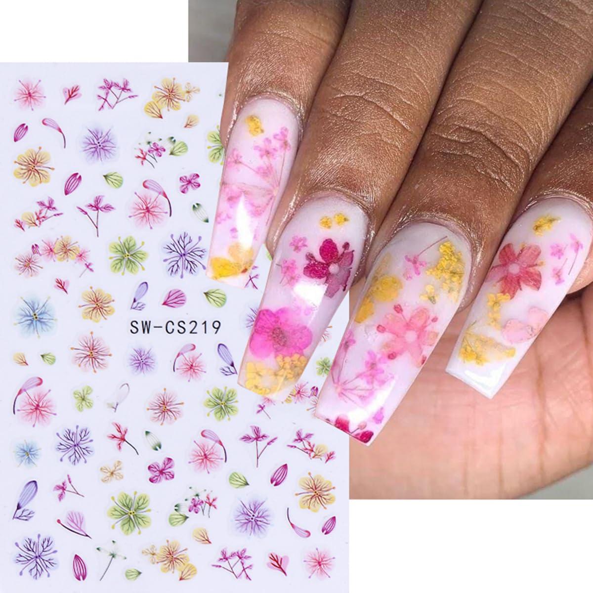 Calcomanías de Uñas 3D Autoadhesivas POWPOP 6PCS Flores Primavera