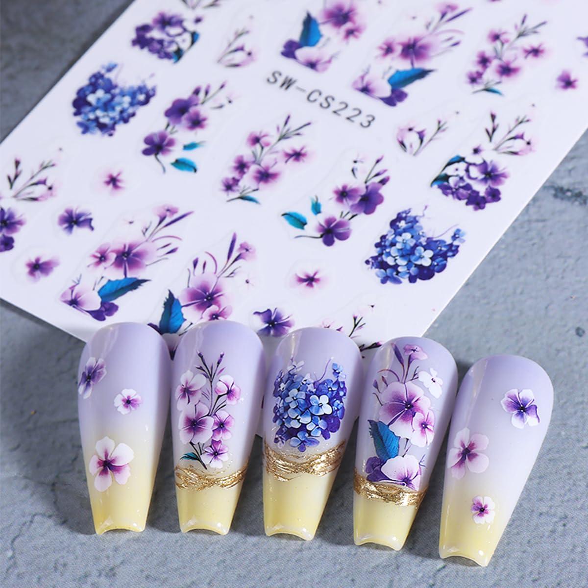 Calcomanías de Uñas 3D Autoadhesivas POWPOP 6PCS Flores Primavera