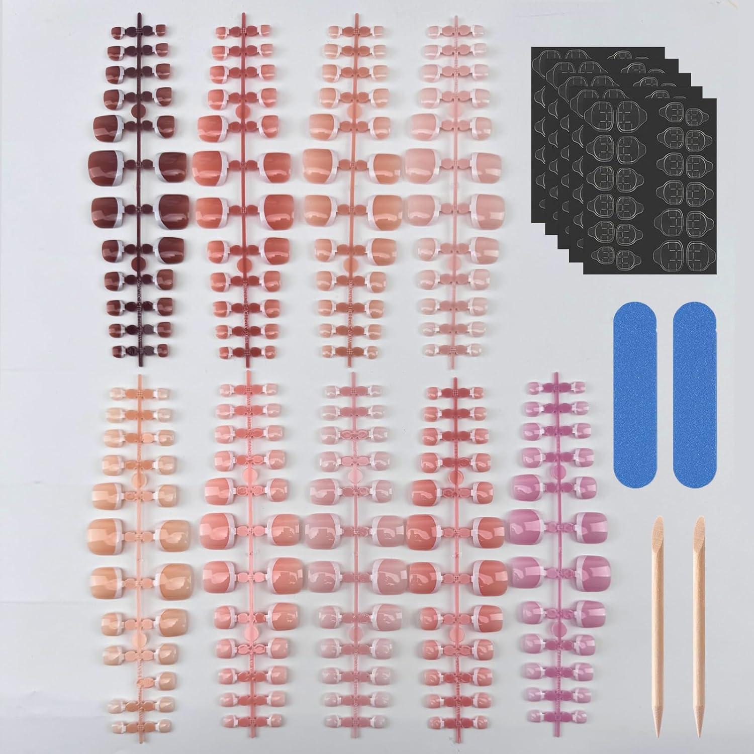 Kit de Uñas Postizas Cortas Cuadradas Puyokinm 216 Pcs