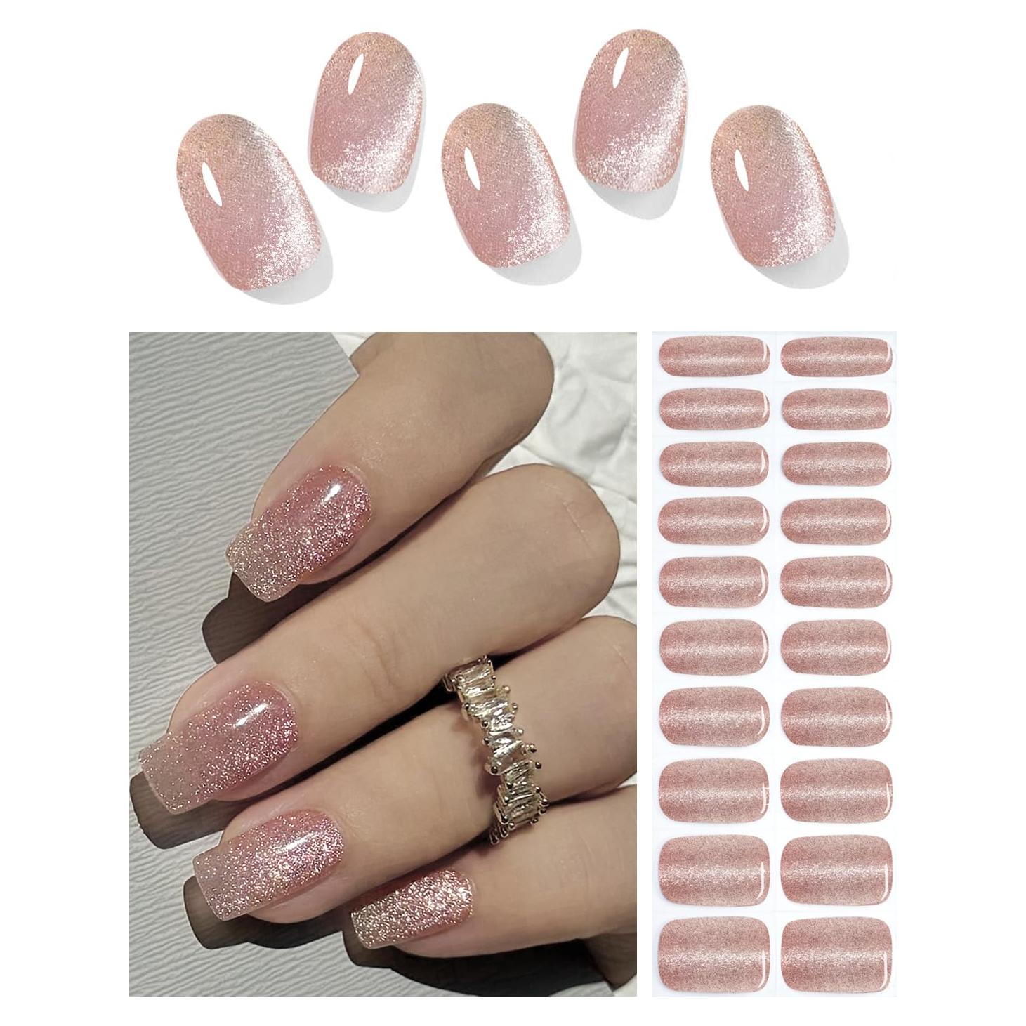 Tiras de Uñas de Gel Semi Curadas Wahrshei Ojo de Gato Nude 20pcs