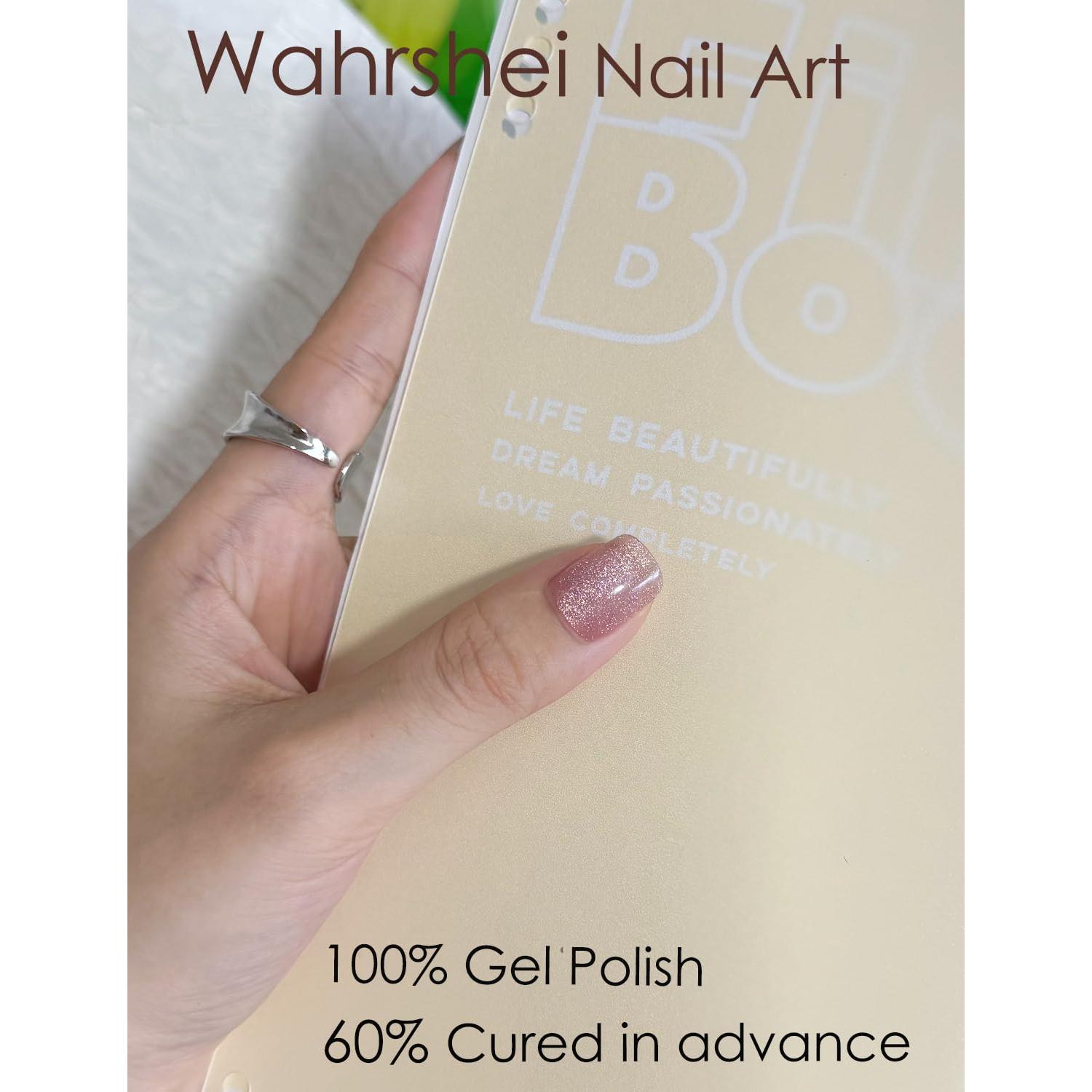 Tiras de Uñas de Gel Semi Curadas Wahrshei Ojo de Gato Nude 20pcs