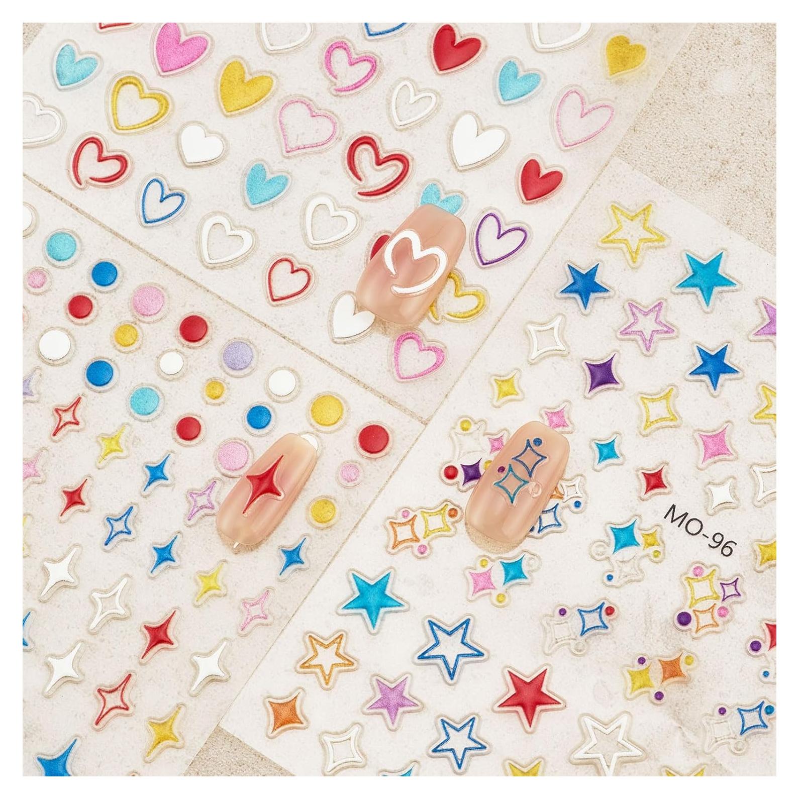 Nail Stickers 6 Sheets 5D Aurora Nail Art Stickers Decals Self-Adhesive Pegatinas Uñas Glitter Self-Adhesive Flower Star Heart Butterfly Nail Art Design Decoration Accessories for Woman Girls,Style7