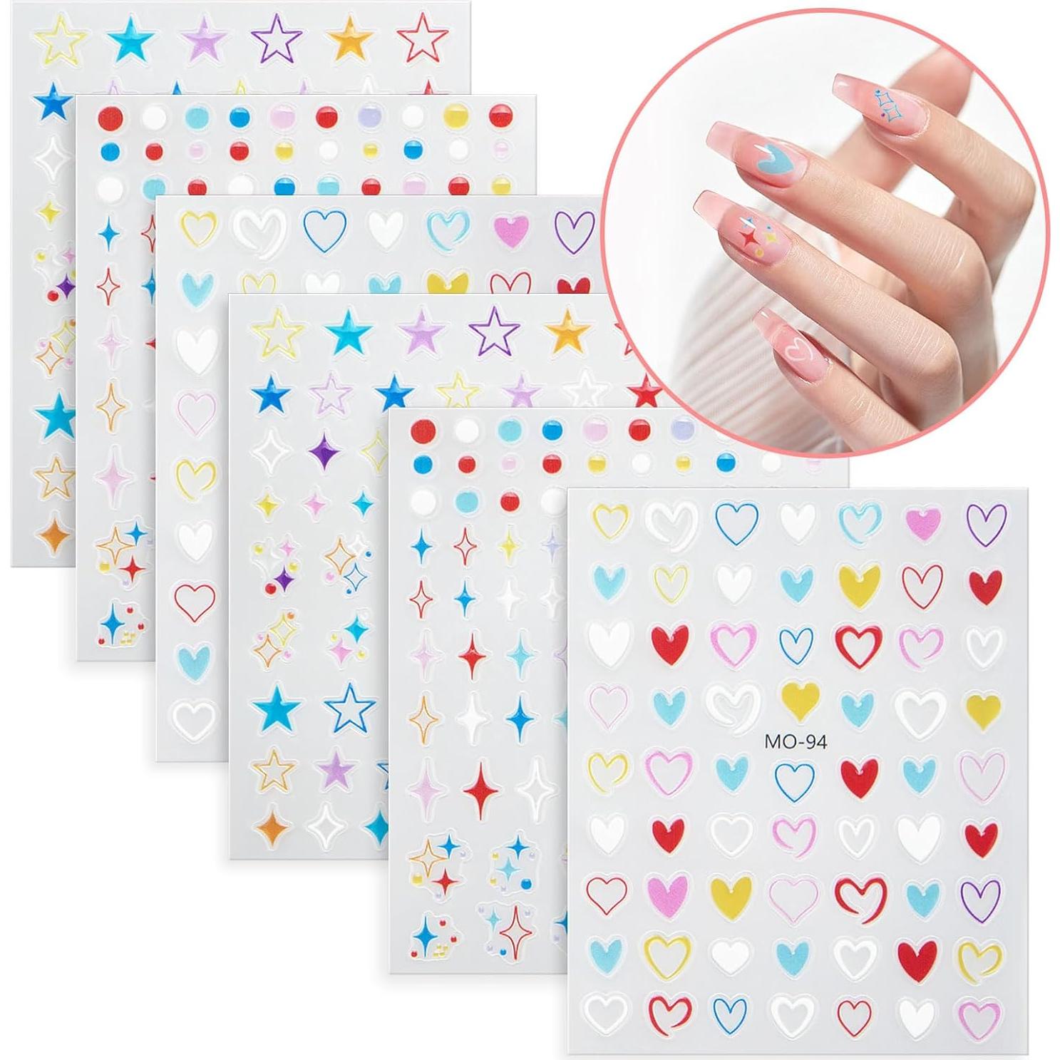 Nail Stickers 6 Sheets 5D Aurora Nail Art Stickers Decals Self-Adhesive Pegatinas Uñas Glitter Self-Adhesive Flower Star Heart Butterfly Nail Art Design Decoration Accessories for Woman Girls,Style7