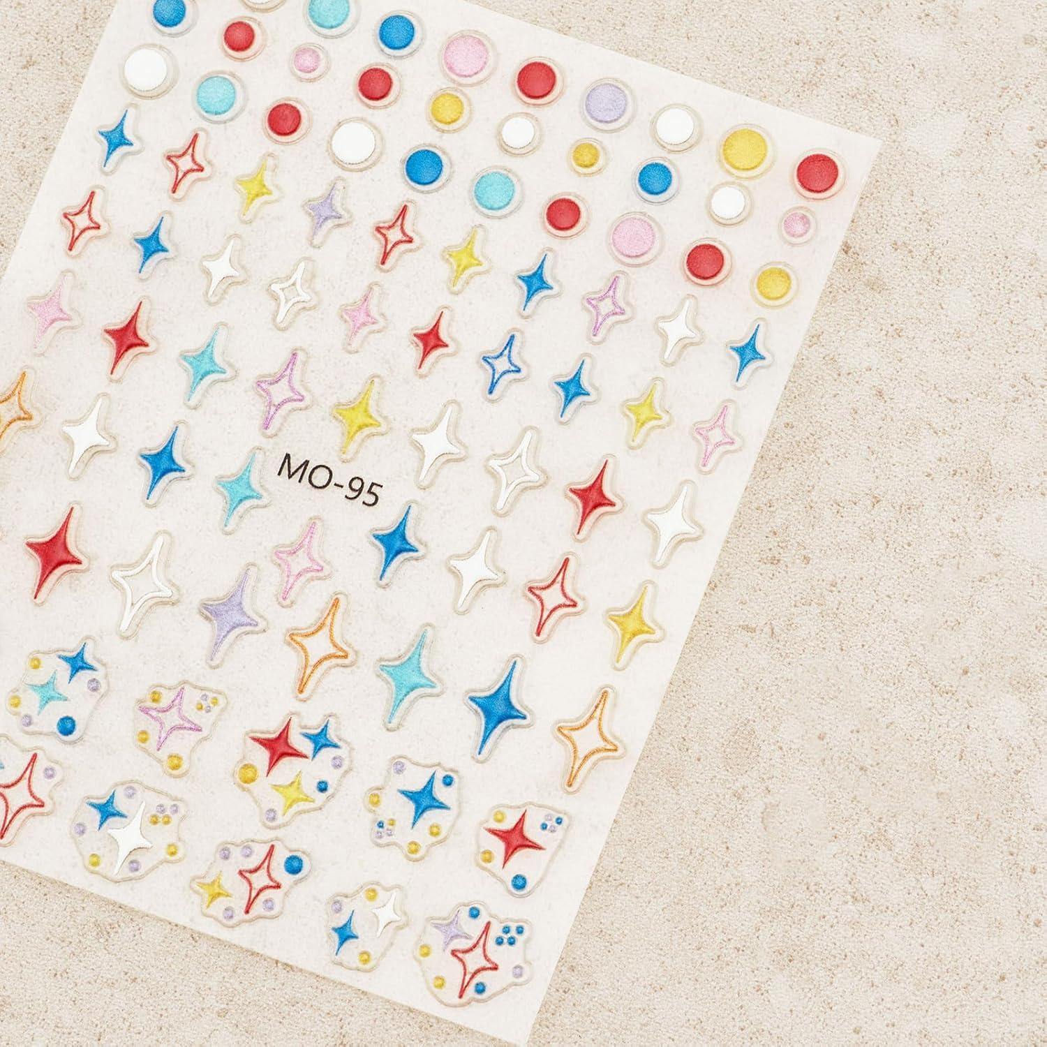 Nail Stickers 6 Sheets 5D Aurora Nail Art Stickers Decals Self-Adhesive Pegatinas Uñas Glitter Self-Adhesive Flower Star Heart Butterfly Nail Art Design Decoration Accessories for Woman Girls,Style7