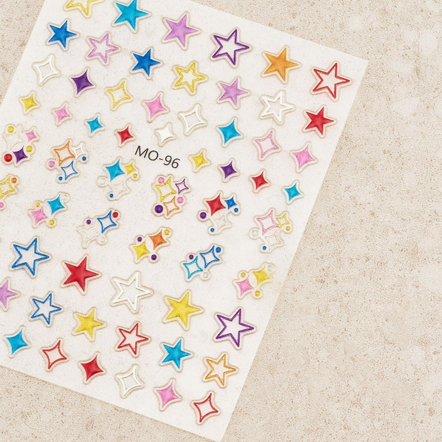 Nail Stickers 6 Sheets 5D Aurora Nail Art Stickers Decals Self-Adhesive Pegatinas Uñas Glitter Self-Adhesive Flower Star Heart Butterfly Nail Art Design Decoration Accessories for Woman Girls,Style7