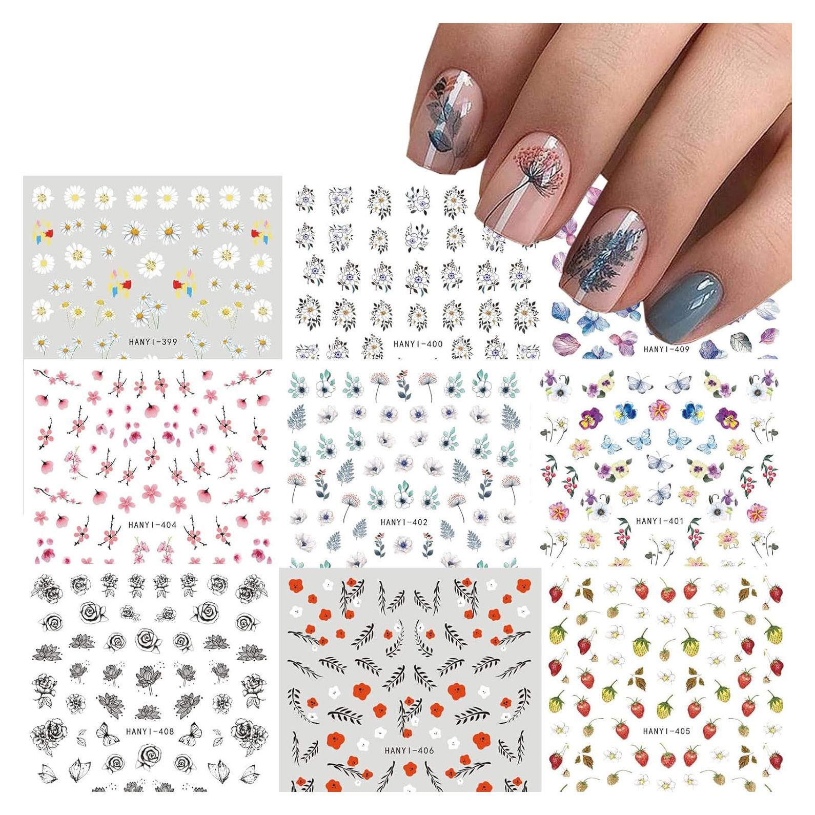 9 Hojas de Pegatinas de Uñas 3D Flores Baoximong