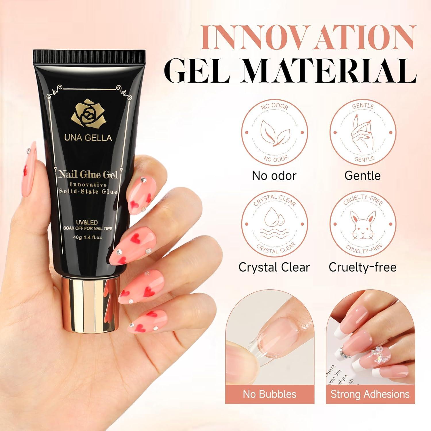 Gel Adhesivo para Uñas UNA GELLA 40ml Tips de Gel Sólido
