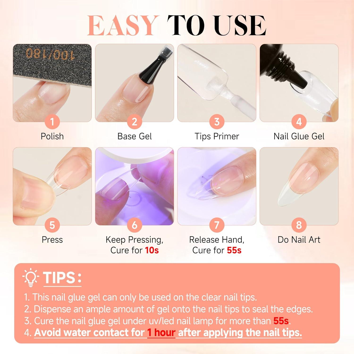 Gel Adhesivo para Uñas UNA GELLA 40ml Tips de Gel Sólido
