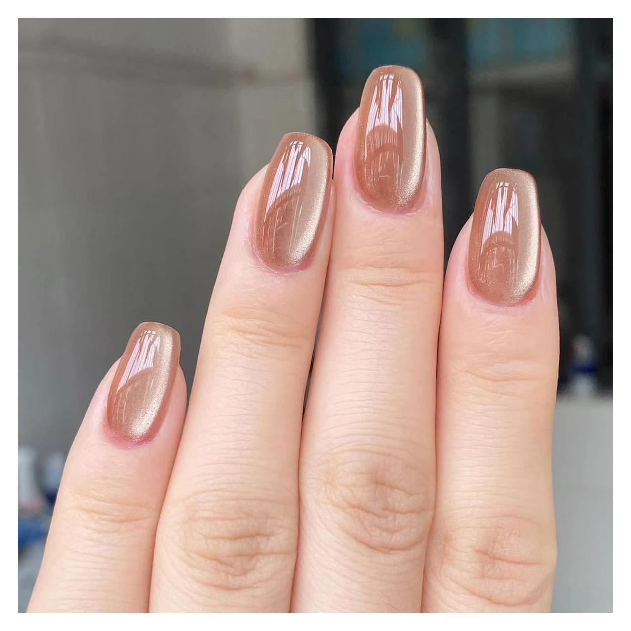 Uñas Postizas Cortas Cuadradas CurvLife 24 Pcs Diseño Albaricoque