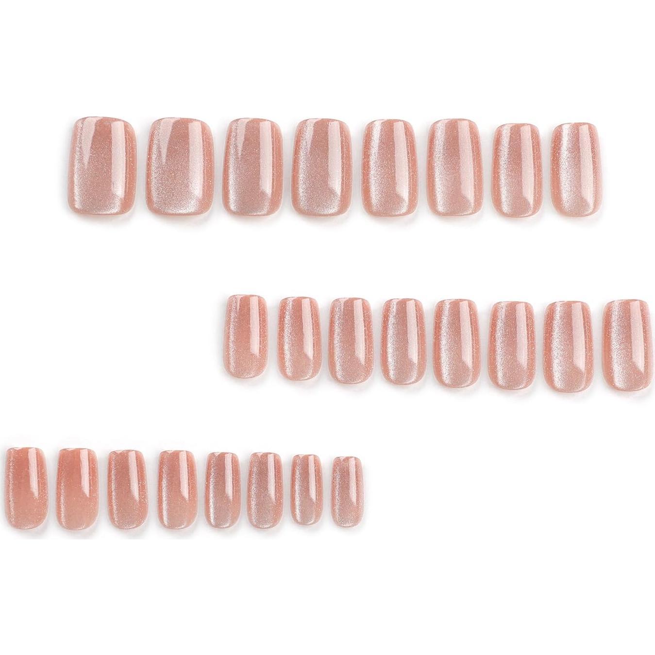 Uñas Postizas Cortas Cuadradas CurvLife 24 Pcs Diseño Albaricoque