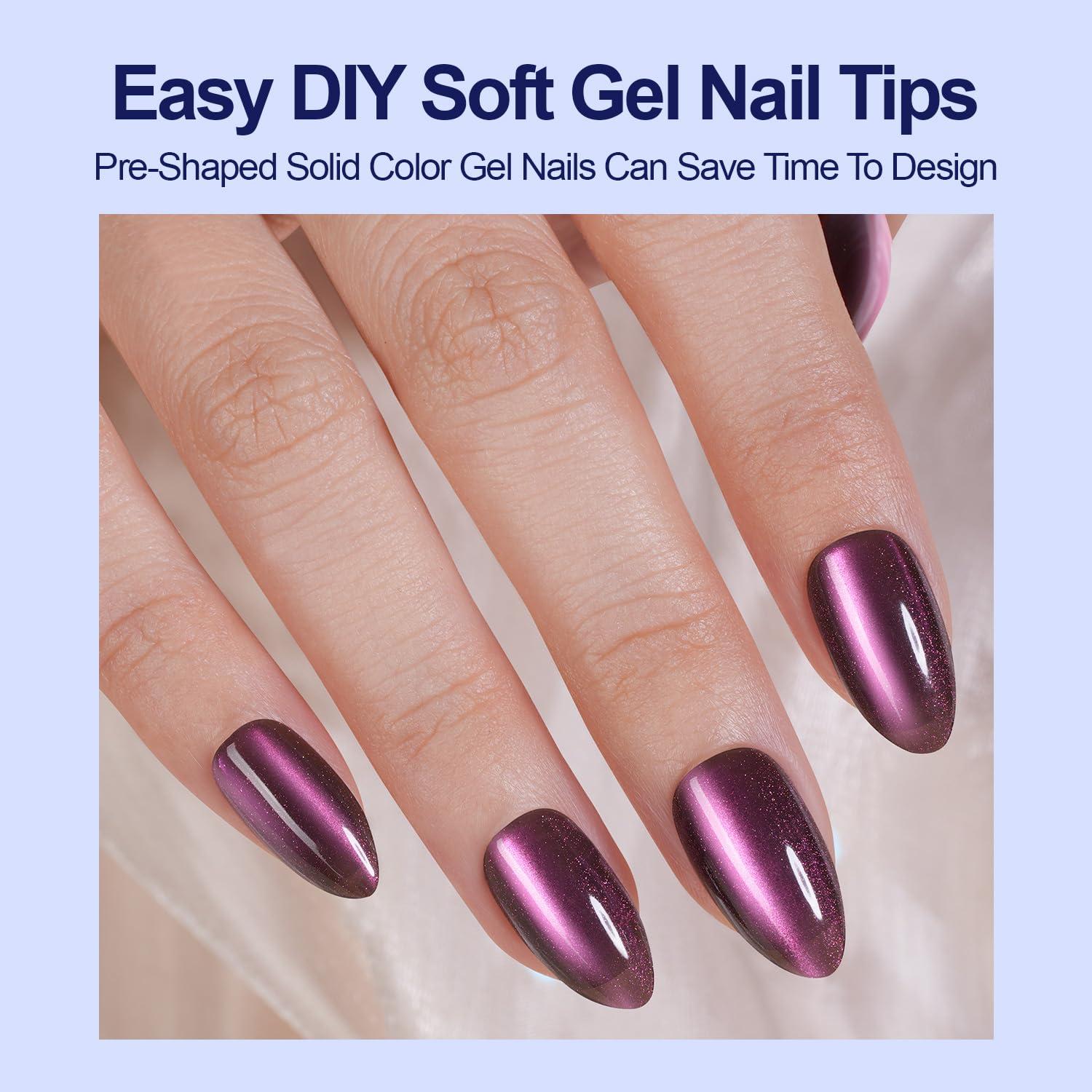 150 Uñas Postizas Ojo de Gato Plauva Almendra Media 15 Tamaños