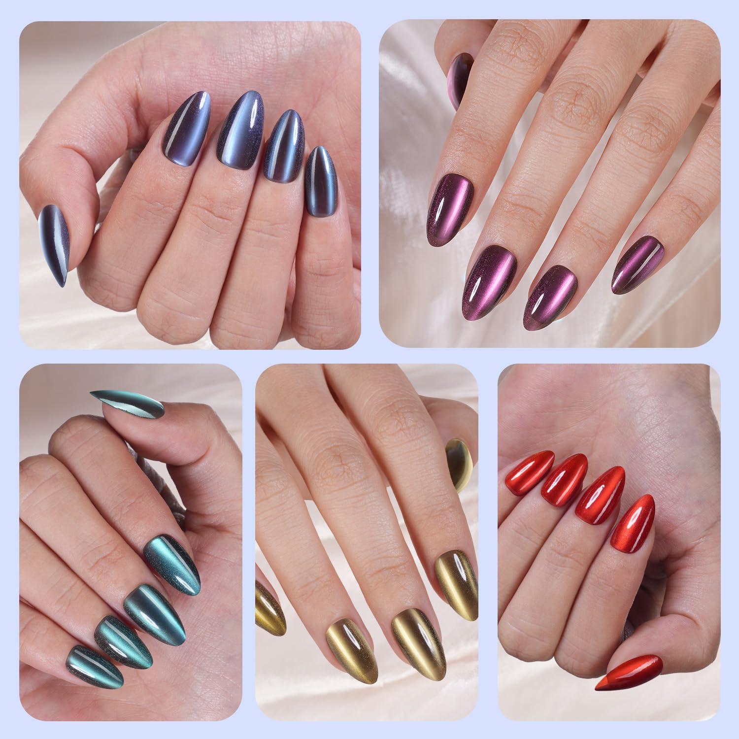 150 Uñas Postizas Ojo de Gato Plauva Almendra Media 15 Tamaños