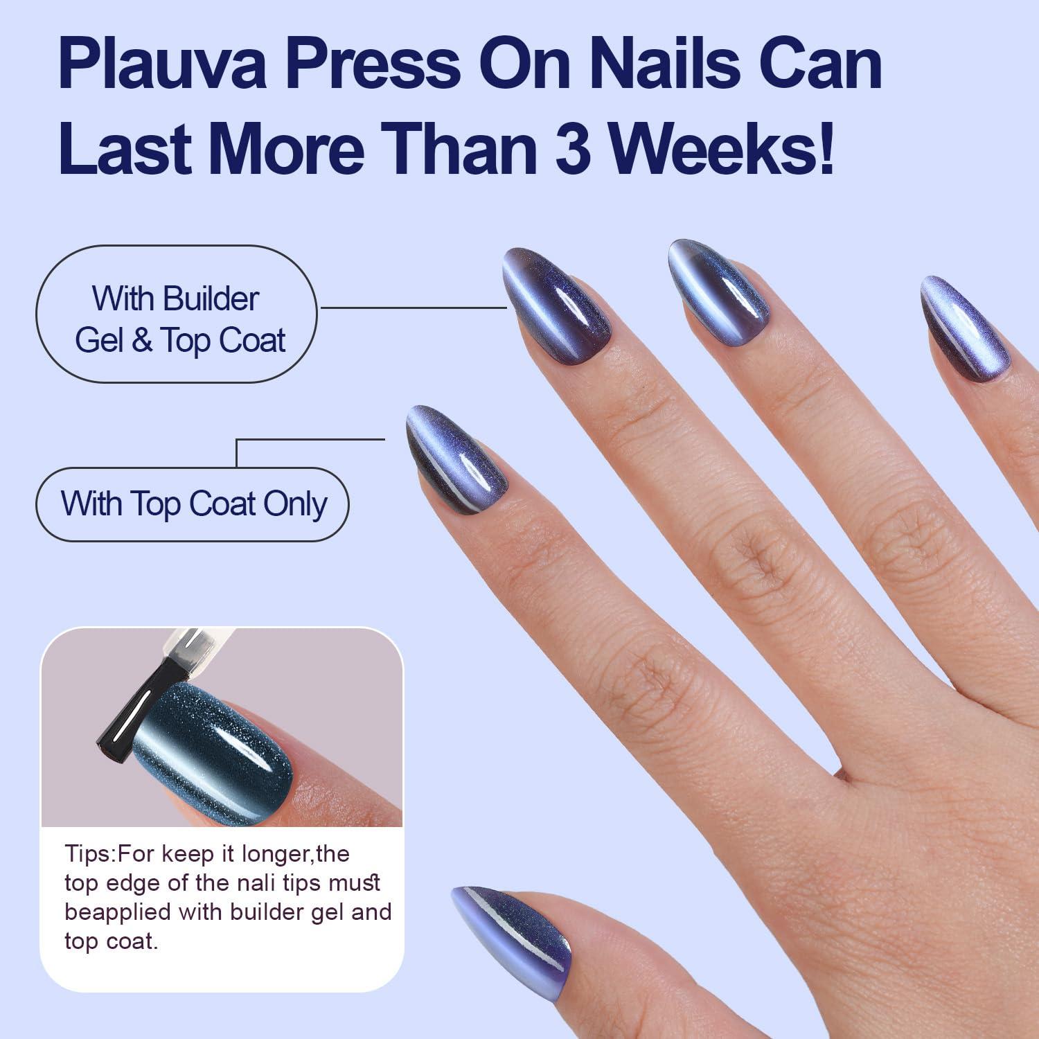 150 Uñas Postizas Ojo de Gato Plauva Almendra Media 15 Tamaños