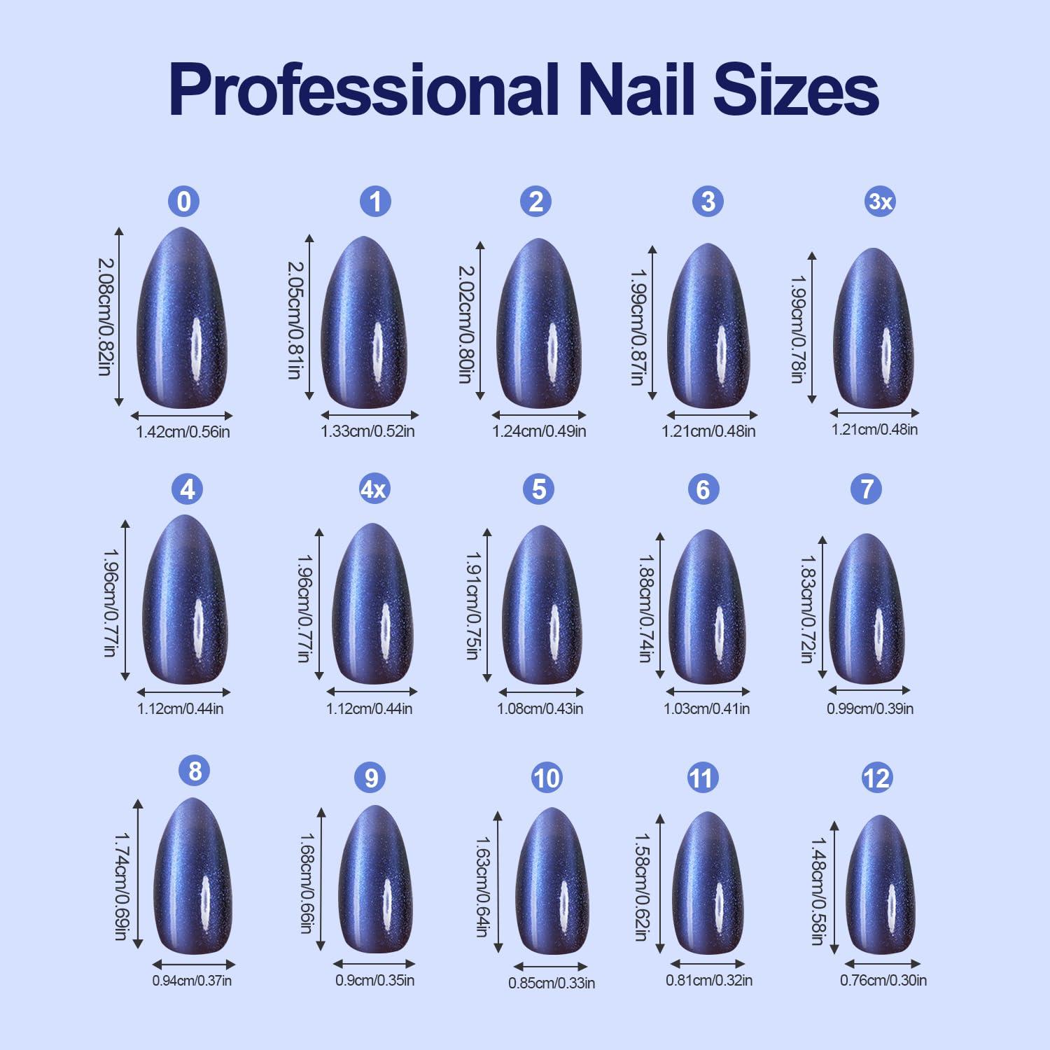 150 Uñas Postizas Ojo de Gato Plauva Almendra Media 15 Tamaños