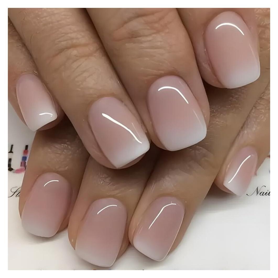 Uñas Postizas Cortas Francesas Ombre Rosa Blanco Hrnsnails