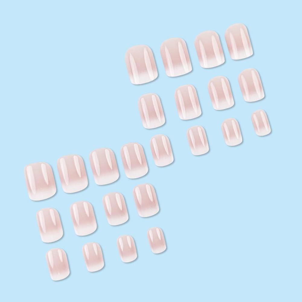 Uñas Postizas Cortas Francesas Ombre Rosa Blanco Hrnsnails