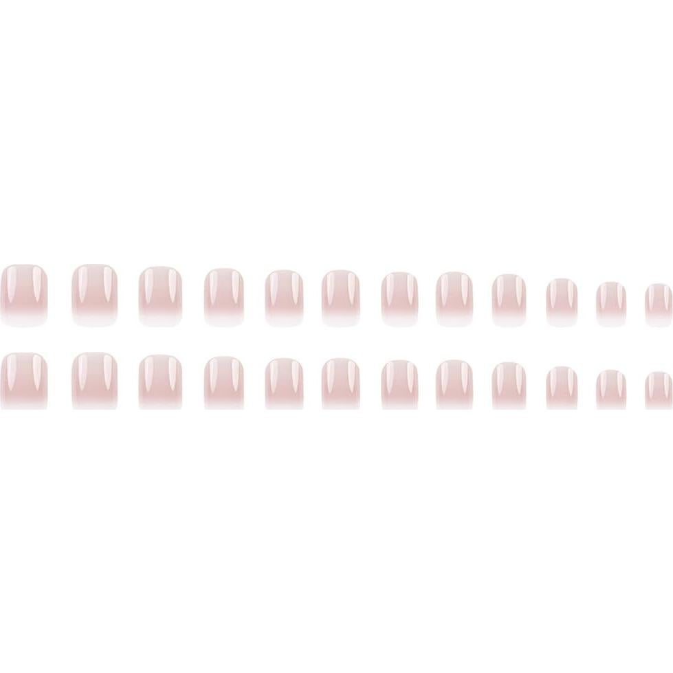 Uñas Postizas Cortas Francesas Ombre Rosa Blanco Hrnsnails