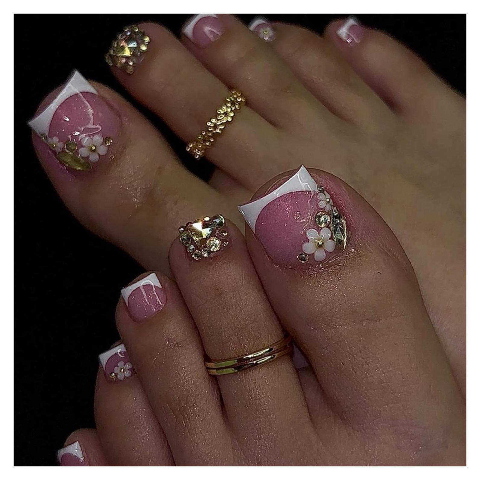 Uñas Falsas de Pies Punta Francesa Blanca NBNTGH 24 Pcs