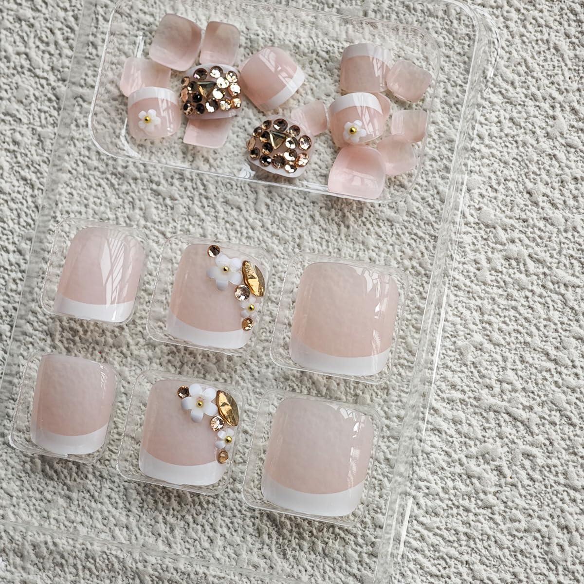 Uñas Falsas de Pies Punta Francesa Blanca NBNTGH 24 Pcs