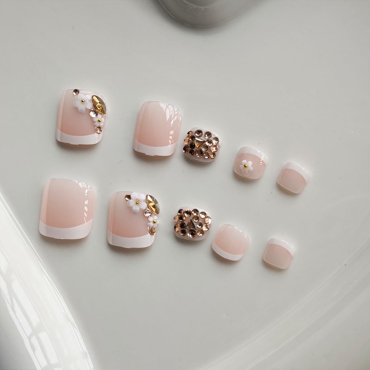 Uñas Falsas de Pies Punta Francesa Blanca NBNTGH 24 Pcs