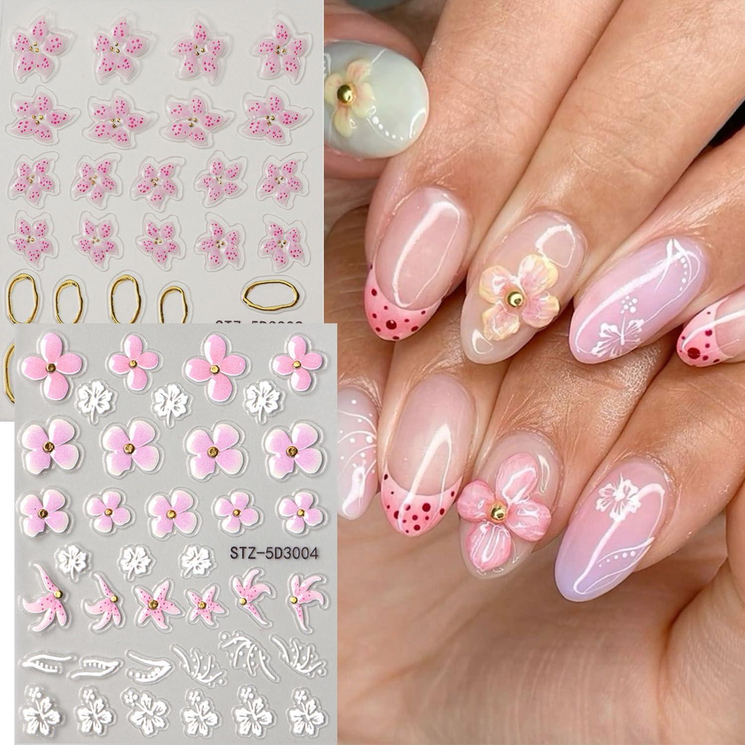 Calcomanías de Uñas TANYOOTO 5D Flores Multicolor 4PCS