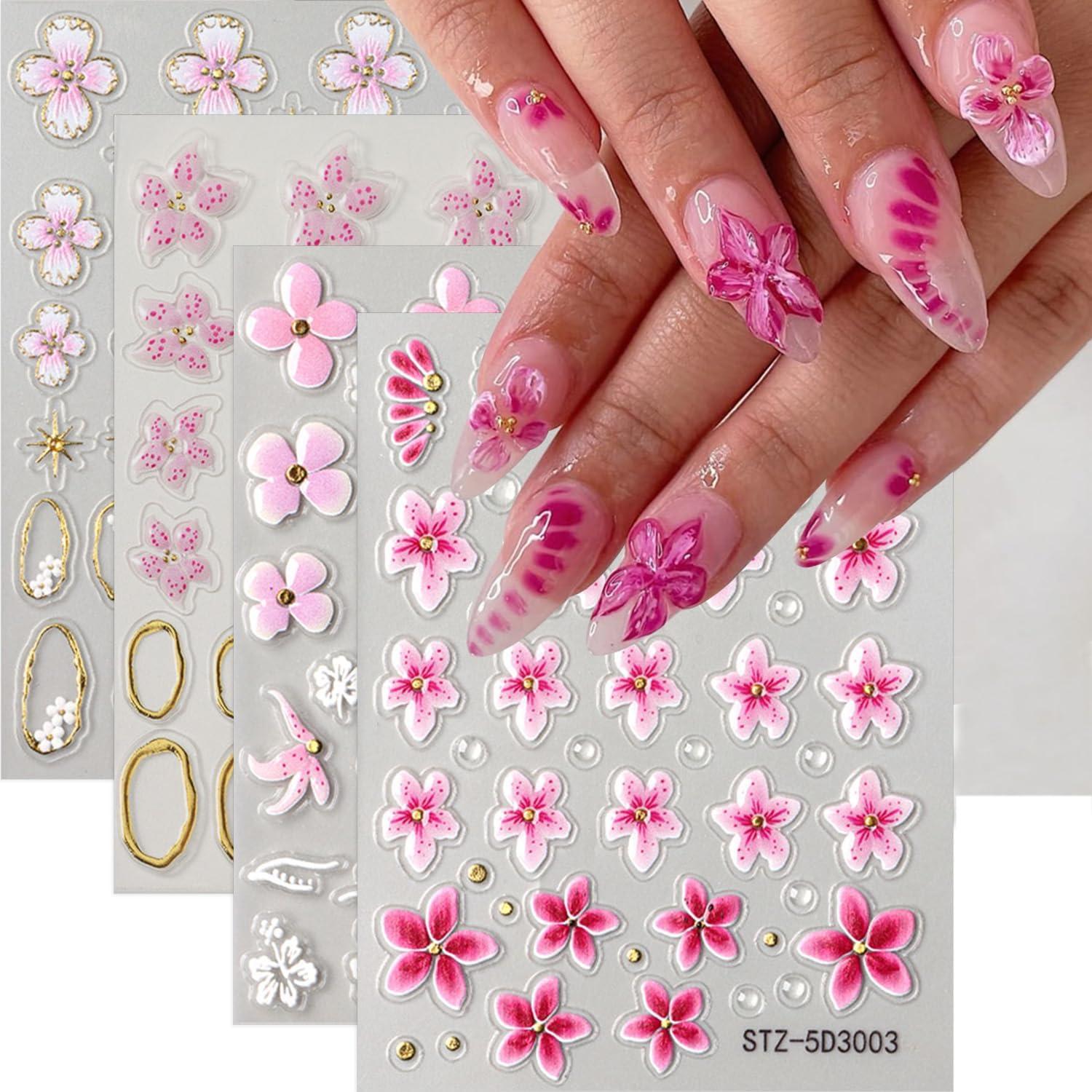 Calcomanías de Uñas TANYOOTO 5D Flores Multicolor 4PCS