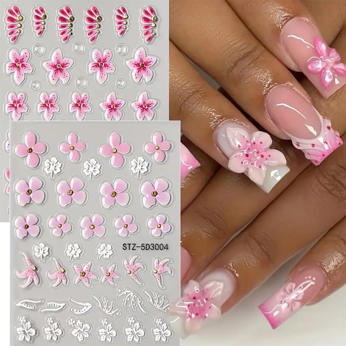 Calcomanías de Uñas TANYOOTO 5D Flores Multicolor 4PCS