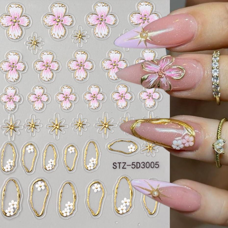 Calcomanías de Uñas TANYOOTO 5D Flores Multicolor 4PCS