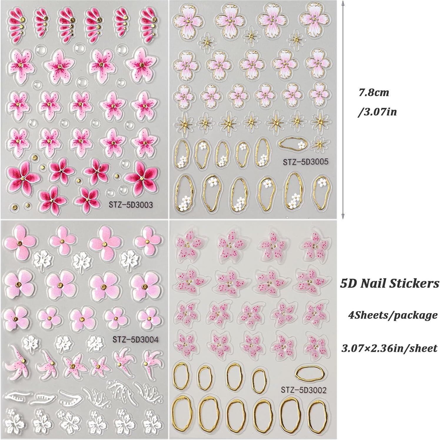 Calcomanías de Uñas TANYOOTO 5D Flores Multicolor 4PCS