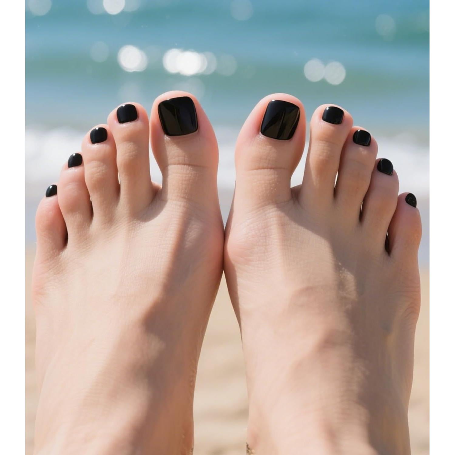 Uñas Postizas Negras Morily - 24 Pcs Cortas Cuadradas Reutilizables