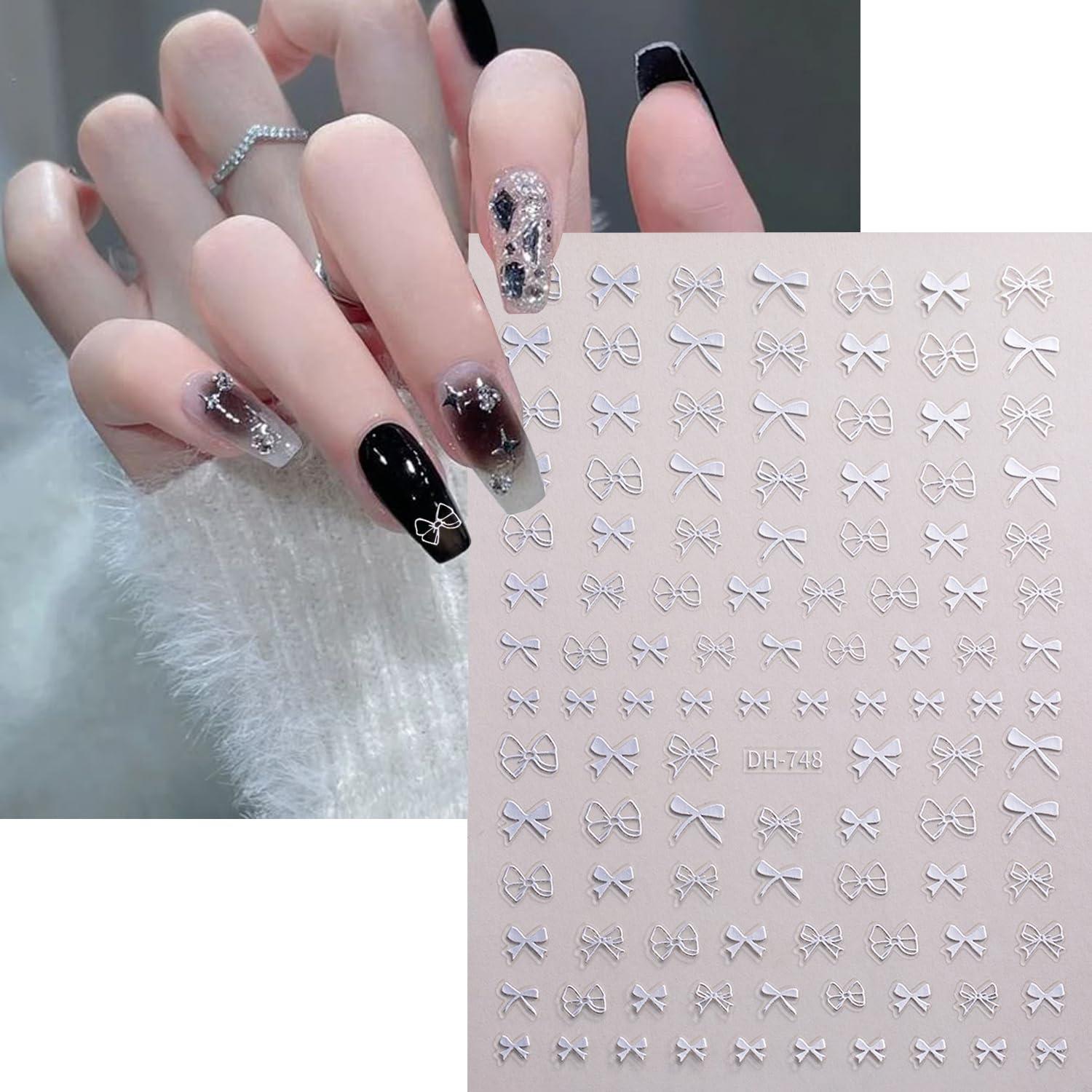 Calcomanías de Uñas Autoadhesivas 3D BSBTBZ - 4 Hojas Lazos