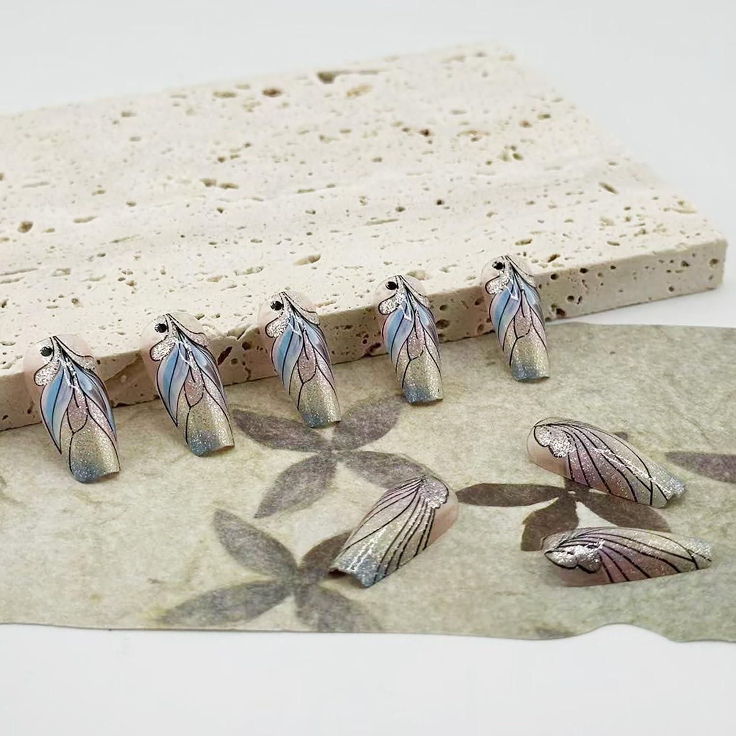 Uñas Postizas Medianas CJDLTS Pluma de Gradiente 24 Pcs