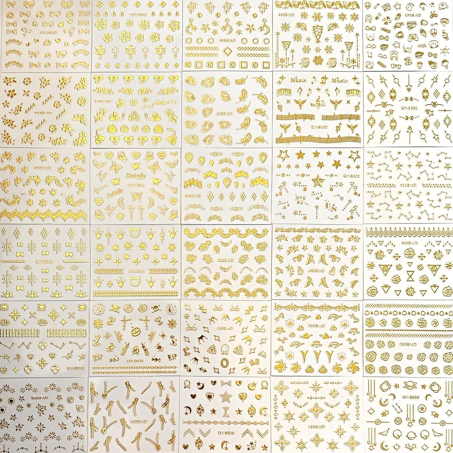 30 Hojas Stickers de Uñas Doradas 3D XMMXNBJ - Decoración