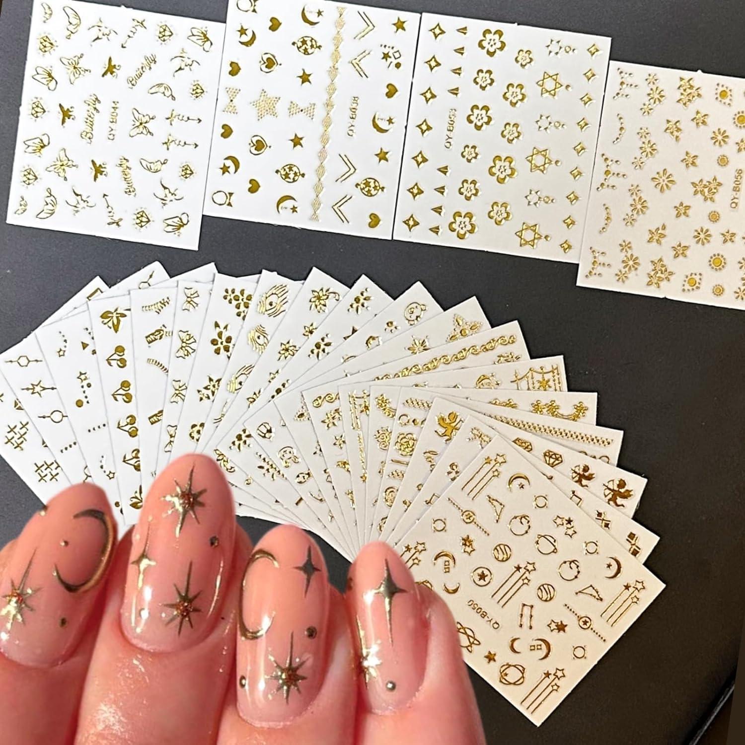 30 Hojas Stickers de Uñas Doradas 3D XMMXNBJ - Decoración