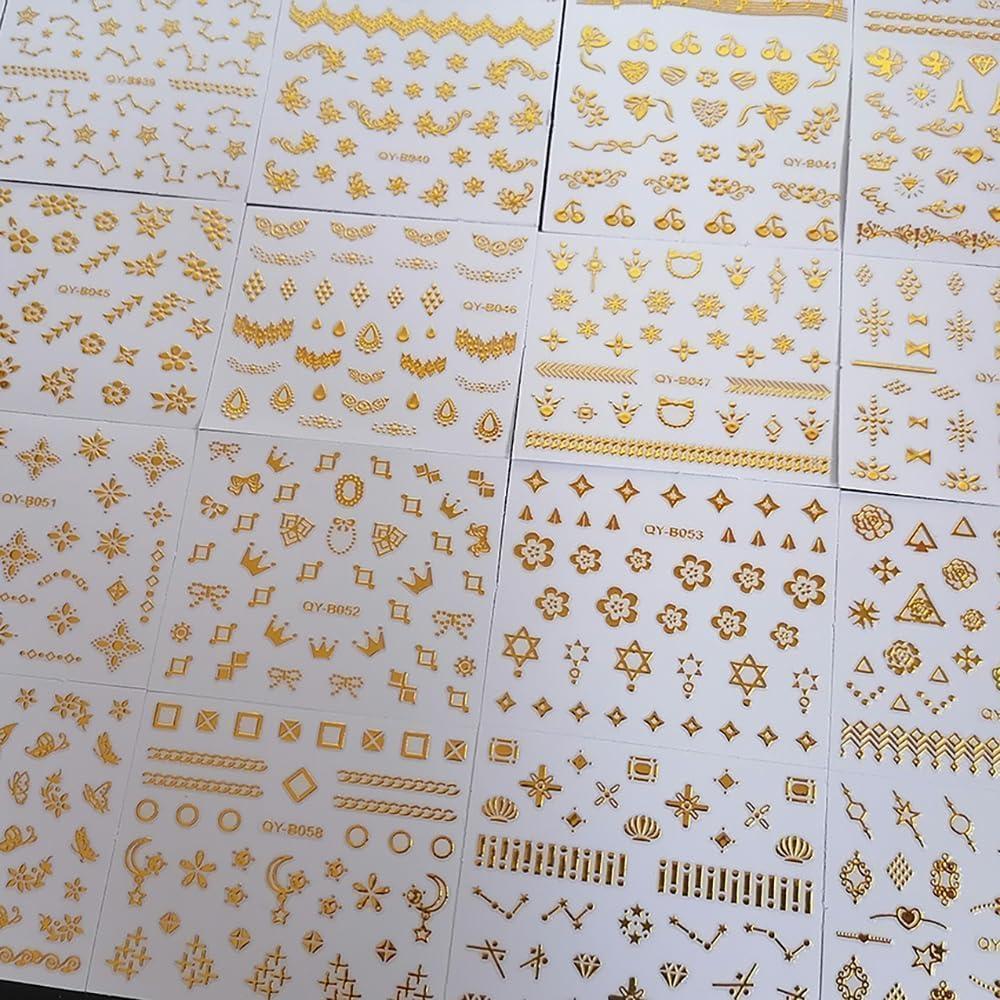 30 Hojas Stickers de Uñas Doradas 3D XMMXNBJ - Decoración