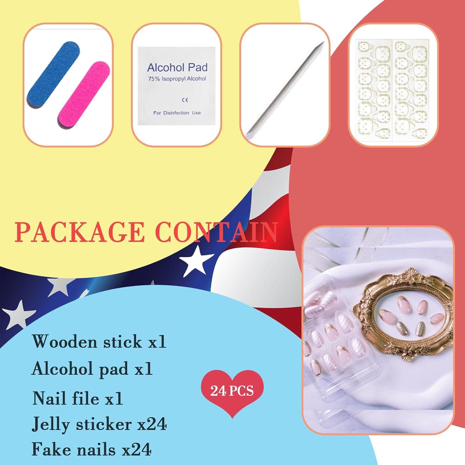 Uñas Postizas Cortas Ovaladas Doradas 24 Pcs KAICCOSO