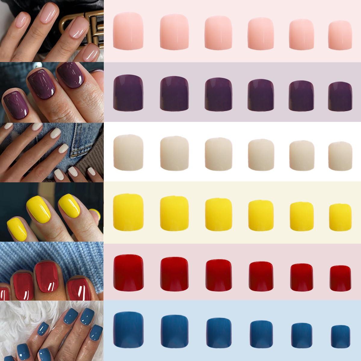 144 Uñas Postizas Cortas Cuadradas CTTHNBD - 6 Colores