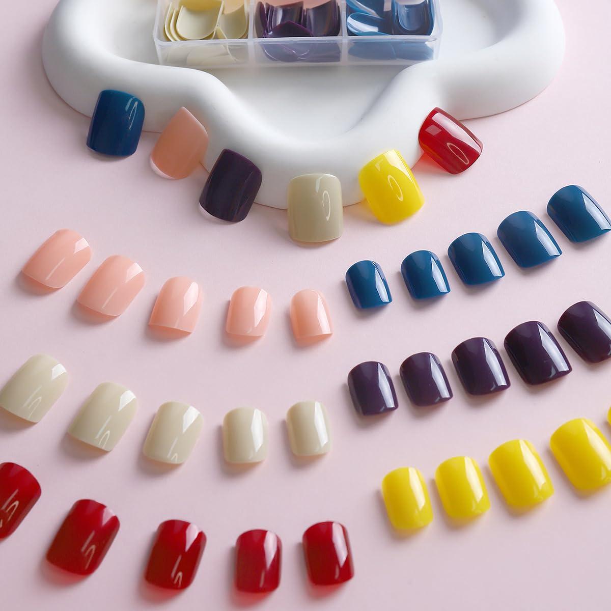 144 Uñas Postizas Cortas Cuadradas CTTHNBD - 6 Colores