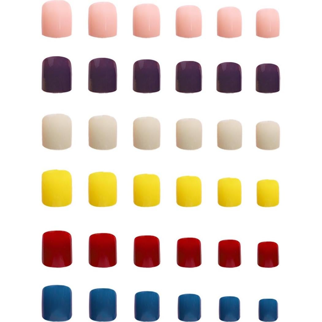 144 Uñas Postizas Cortas Cuadradas CTTHNBD - 6 Colores