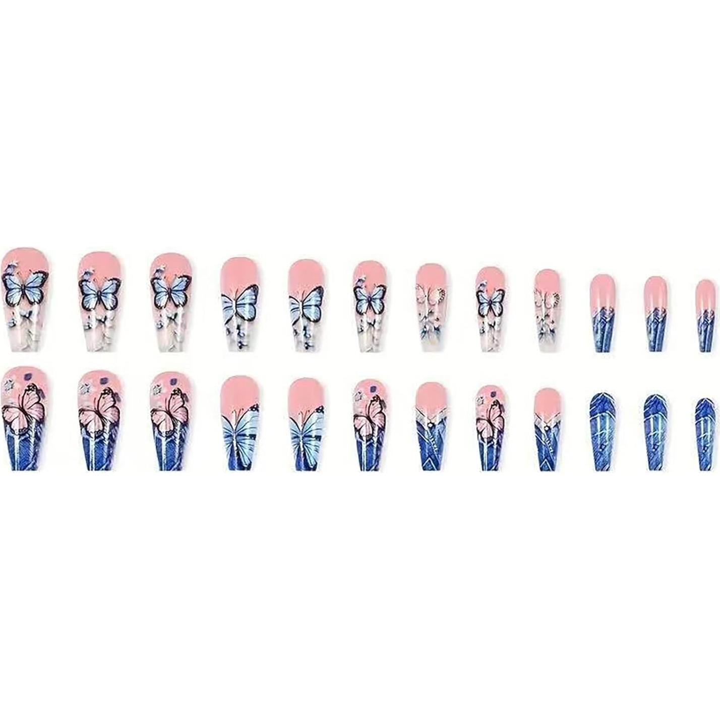 Uñas Falsas Largas Coffin Presión Francesa CHAONENG 24 Pcs