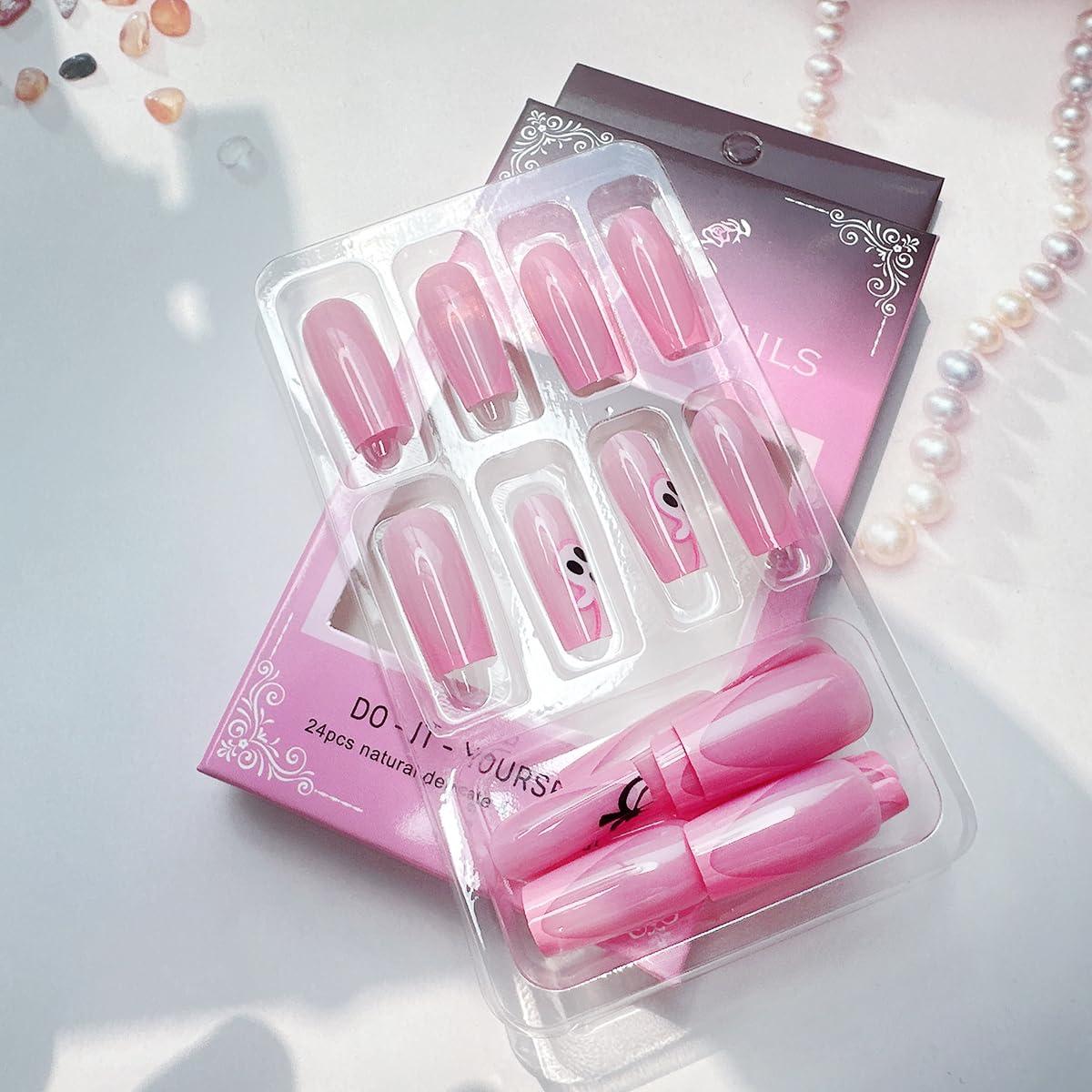 24 Uñas Postizas Cortas Halloween Rosa Fantasmas FDSQHSA